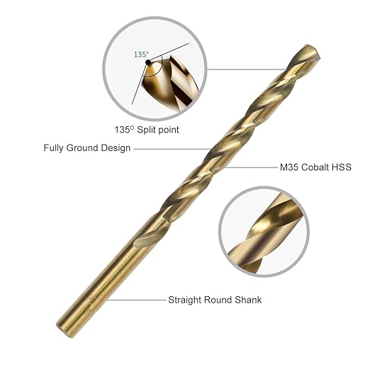 1/4 inch Cobalt Drill Bits, M35 HSS, 135 Degree Tip, Jobber Length Twist Drill Bit Set for Hard Metal, Stainless Steel, Cast Iron, Wood and Plastic, with Storage Case, Pack of 10
