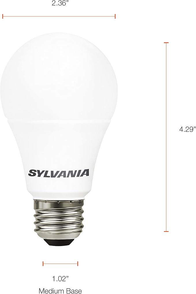 SYLVANIA LED Light Bulb, 75W Equivalent A19, Efficient 12W, Medium Base, Frosted Finish, 1100 Lumens, Soft White - 4 Pack (78097)