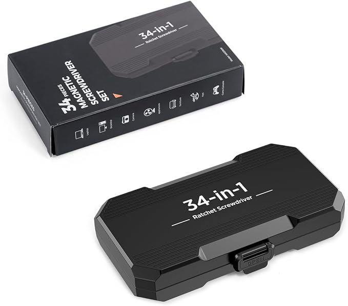 2025 New 34 in 1 Magnetic Screwdriver Set, DIY Ratchet Screwdriver Set with 32 PCS Bits, T Handle, Storage Case, Portable Repair Tool Kit for Men Furniture, Electronics, Computer, Bicycle