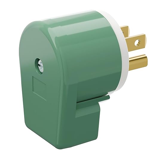 (2 Pack) 90 Degree USA Canada Male Plug Nema 5-15P 3 Pole Angle DIY Plug, 15A 125V USA 3Pin Right Angle AC Plug, Nema 5-15P Angled Rewireable AC Plug,12 Direction Male US 3Pole AC Connector, Green