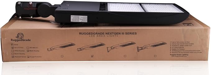 500 Watt - NextGen III Series LED Shoebox Lights with Photocell - Wattage Selectable - 70,000 Lumen - 5000K - Slip Fit - Black