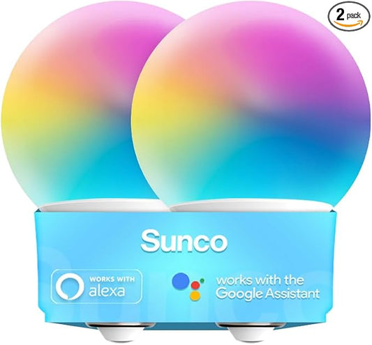 Sunco Smart Globe Bulbs G25 LED, Alexa Compatible LED Decorative Round Vanity Bulbs, 5W, Color Changing RGBCW, Dimmable WiFi Vanity Smart Bulbs for Amazon Alexa, Google Assistant, 2 Pack.