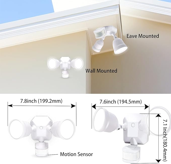 EMANER Motion Activated Security Light, Motion Sensing & Dusk to Dawn Adjustable, AUTO Dim & Keep On 4 Lighting Mode Option, 5000K 28W Hardwired LED Floodlight (White, 1-Pack)