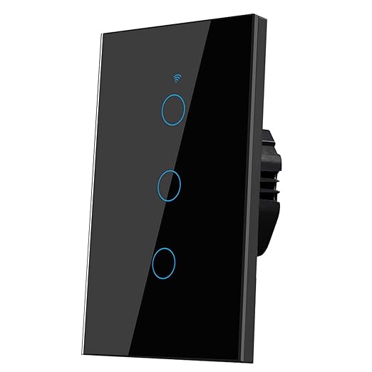 2.4GHz WiFi Smart Wall Touch Light Switch (Glass Panel, Alexa Multi-Control Compatible, Compatible with Multiple Platforms) (Wall Switch 3 Gang)