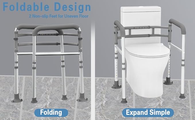 Delog Toilet Safety Rails 350 lb FSA/HSA Eligible Height-Adjustable Toilet Frame Width-Adjustable Toilet Handles Foldable Toilet Rail Provides Support for Seniors