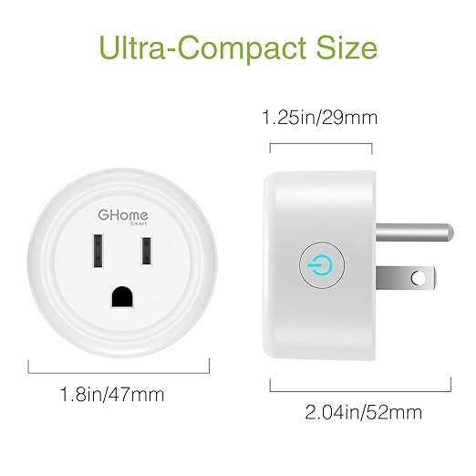 GHome Smart Mini Smart Plug Compatible with Alexa and Google Home, WiFi Smart Outlet Socket Remote Control with Timer Function, Only Supports 2.4GHz Network, No Hub Required, ETL FCC Listed