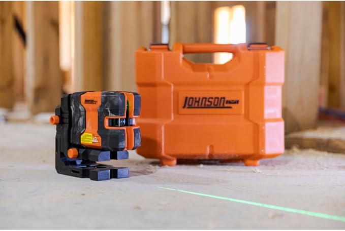 Johnson Level & Tool JLN300-GNCL Laser Level, Self-Leveling Cross-Line Laser with GreenBrite® Technology, Magnetic Base, Hard-shell Carry Case, Lithium Ion Battery, Magnetic