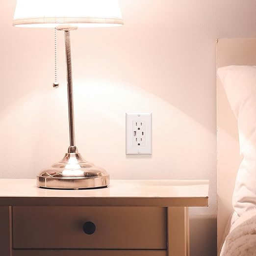 Diodesy- USB Outlet with Type C & A Port 15 Amp Tamper Resistant Duplex Receptacle Plug Charging Power Wall Outlet Compatible with iPhone iPad Android DC 4.8A 5A 15A-125VAC Wall Plate Included