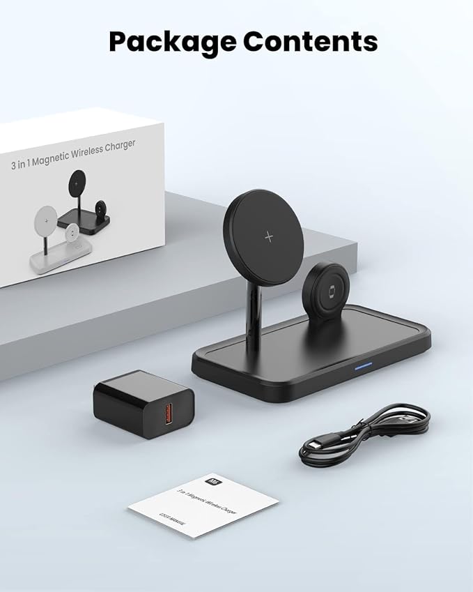 Wireless Charging Station for Apple Mag-Safe: JoyGeek 3 in 1 Magnetic Foldable Charger Stand for iPhone 16 15 14 13 12 Pro Max Plus - Apple Watch 10 9 8 7 6 5 4 SE - AirPods Pro 2/3/4