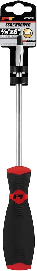 Performance Tool W30991 Black & Red Slotted Screwdriver, 5/16-Inch x 6-Inch