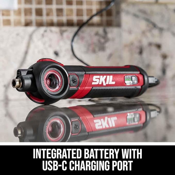 SKIL Twist 2.0 Rechargeable 4V Screwdriver with Pivoting Head, Torque Setting, USB-C Charging Cable & 2PC Bit Set-SD5619-01