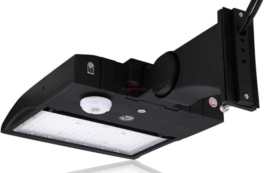 RuggedGrade 150W - NextGen IV Series LED Parking Lot Light with Motion Sensor - Color Selectable 30K/40K/50K - Arm Mount - Black