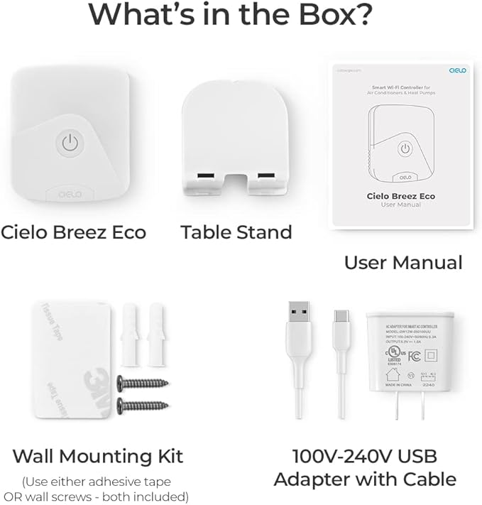 Breez Eco | Smart AC Controller for Mini Split, Window, Portable ACS | WiFi, Alexa, Google, Siri Shortcuts, SmartThings, IFTTT, Free App, NO Subscriptions | Schedules, Geofencing, Comfy (White)