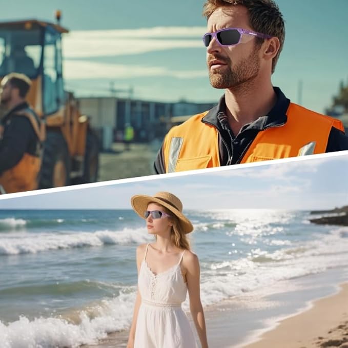 ProtectX Stylish Anti-Fog & Scratch-Resistant Safety Glasses With Readers, UV Protection Goggles, Anti-Impact Lightweight Glasses for Men&Women Lilac Tinted Smoke - 6 Pack