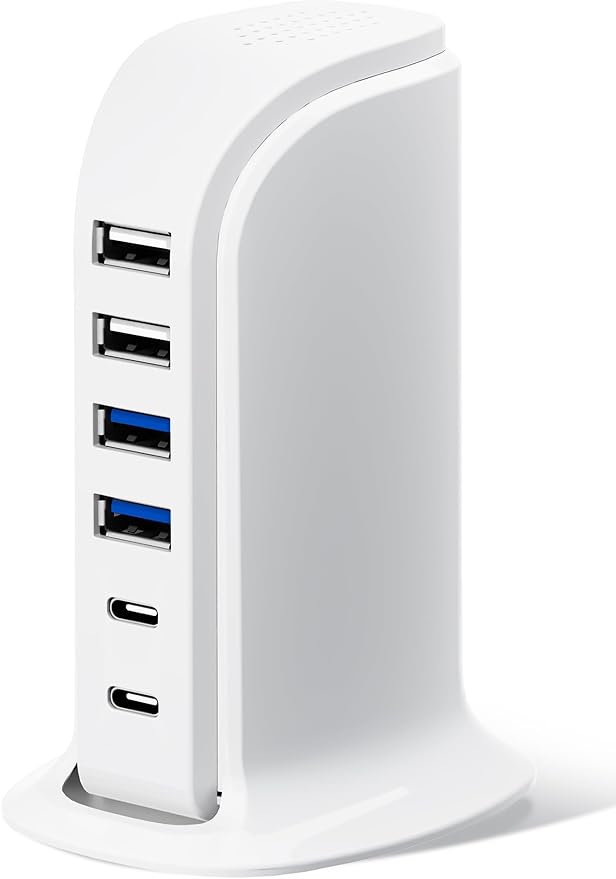 USB Charger, Charging Station for Multiple Devices 45W, Fast Charging Blocks with Dual Type C Ports, 4 USB Charging Hub Organizer Multiport for iPhone, Ipad, Smartphones, Travel Accessories