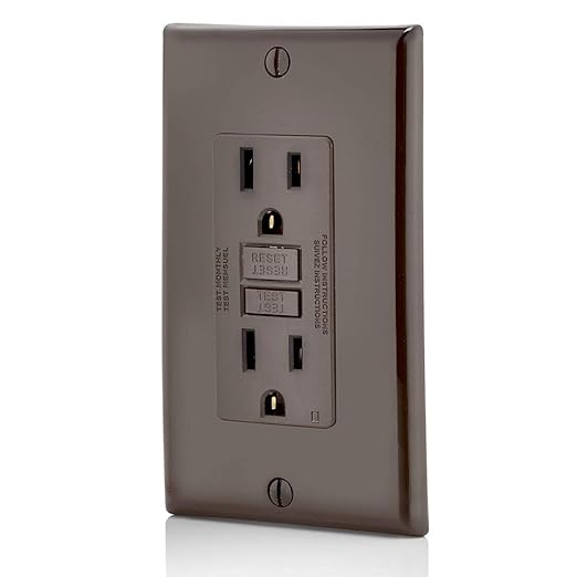 Leviton GFCI Outlet, 15 Amp, Self Test, Non Tamper-Resistant with LED Indicator Light, Protection from Electric Shock and Electrocution, GFNT1, Brown