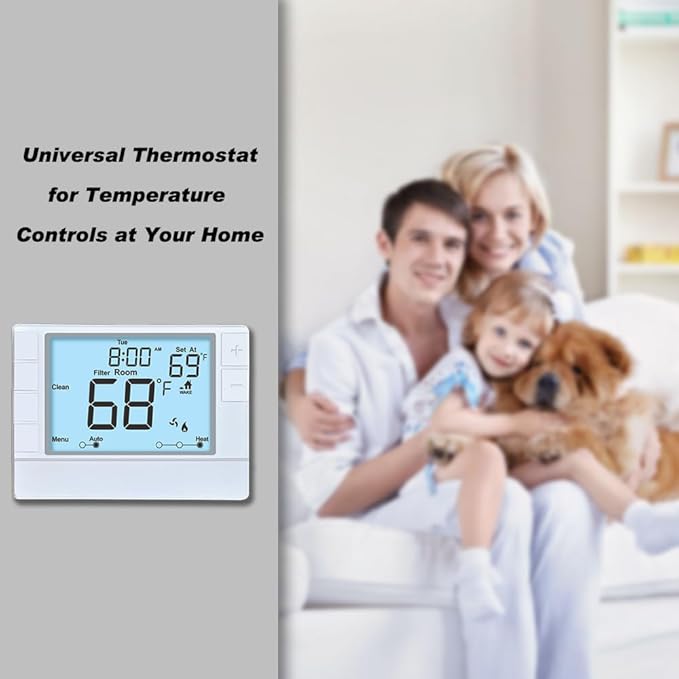 Programmable Thermostat, Thermostat for Home HVAC Systems,Multi-Stage, 2 Heat/2 Cool, White Backlight