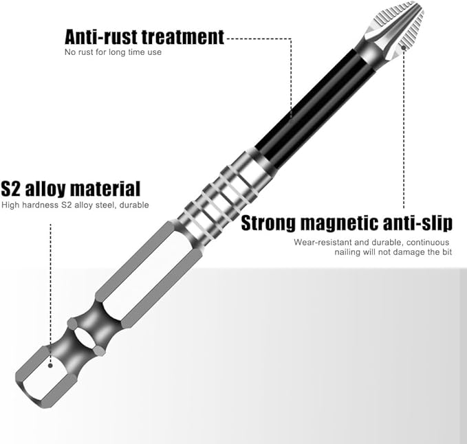 High Magnetic Screwdriver Drill Bit Set, K5 Impact Resistant Non Slip Bit, Strong Magnetic Drill Bit Set, Anti-Slip Magnetic Electric Screwdriver Set, 25 50 65 70 90 150mm (6Pcs)