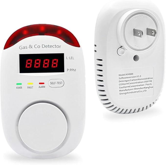 Combination Gas & Carbon Monoxide Detectors, Plug in Carbon Monoxide and Natural Gas Detector for Home, 2 in 1 CO Detector & Combustible Gas Detector with Light & Voice Warning(1 Pack)