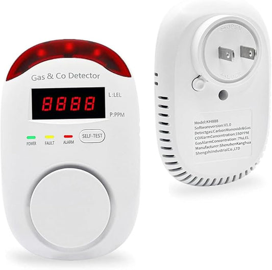 Combination Gas & Carbon Monoxide Detectors, Plug in Carbon Monoxide and Natural Gas Detector for Home, 2 in 1 CO Detector & Combustible Gas Detector with Light & Voice Warning(1 Pack)