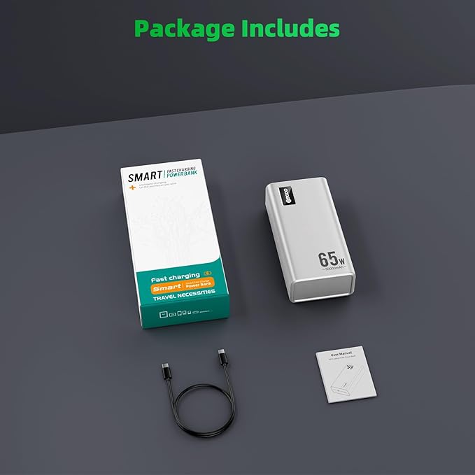 Power Bank Fast Charging 50000mAh, 65W Laptop Portable Charger USB C Compatible with MacBook Dell, PD External Battery Bank Compatible with iPhone 14/13, Cell Phone, Tablet, 3 Output &1 Input