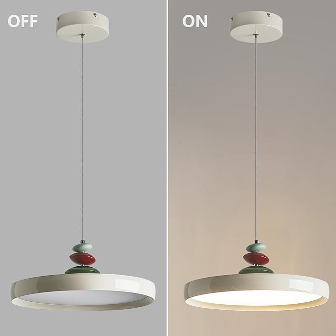 Modern Pendant Lights,White 16" LED Pendant Lighting Fixture with Remote Control Dimmable 3 Color Mode & Brightness, Adjustable Hanging Lamp for Kitchen Dining Room Bedroom Kitchen Island