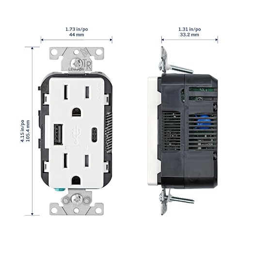 Leviton T5633-W Type A & Type-C USB In-Wall Charger with 15A Tamper-Resistant Outlet, USB Charger for Smartphones and Tablets, Not for Laptops, White