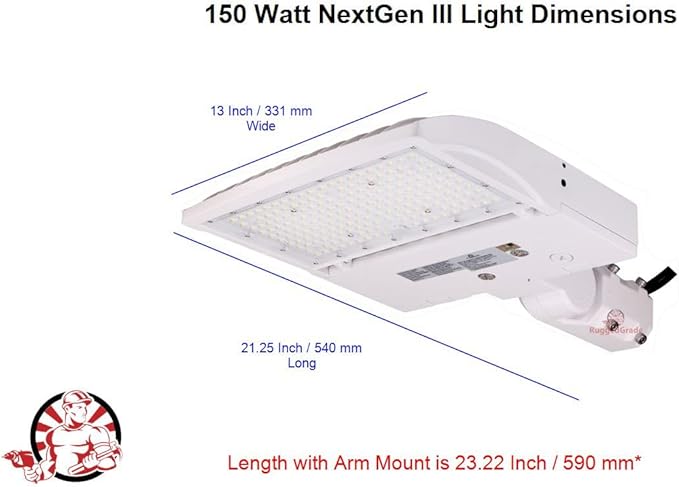 RuggedGrade 150 Watt LED NextGen III Parking Lot Lights - 21,000 Lumen - 5000K - Direct Arm Mount - Without photocell - White Housing
