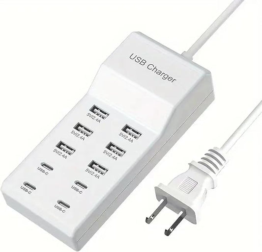 USB C Fast Charger, 10-Port Portable Charging Station, Suitable for Various Devices, Compatible with iPhone, iPad, Samsung, Google, Xiaomi, Huawei and Other USB Charging Devices