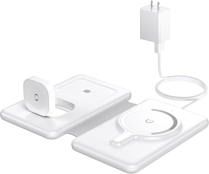 Magnetic Wireless Charger for iPhone: 3 in 1 Travel Charging Station for Apple Devices for iPhone 16 15 14 13 12 Pro Max Plus - Foldable Charging Pad for Apple Watch Series & Airpods 4 3 2 Pro