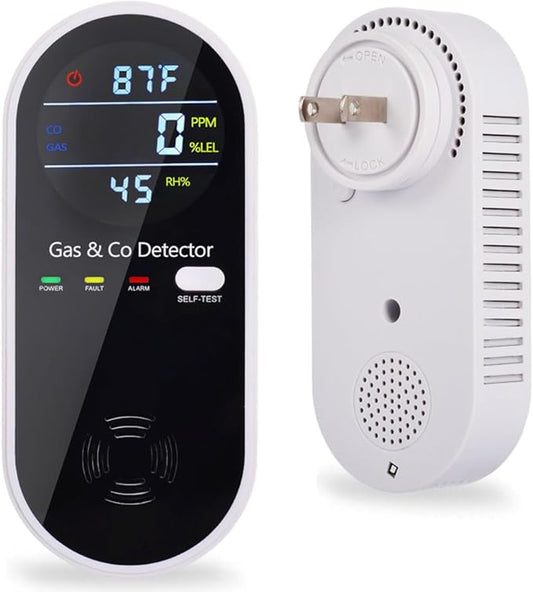 Combination Gas & Carbon Monoxide Detector Plug in Wall, WESHLGD Portable Natural Gas and Carbon Monoxide Detector for Travel, 4 in 1 CO and Gas Detector with Temperature Humidity Display - 1Pack