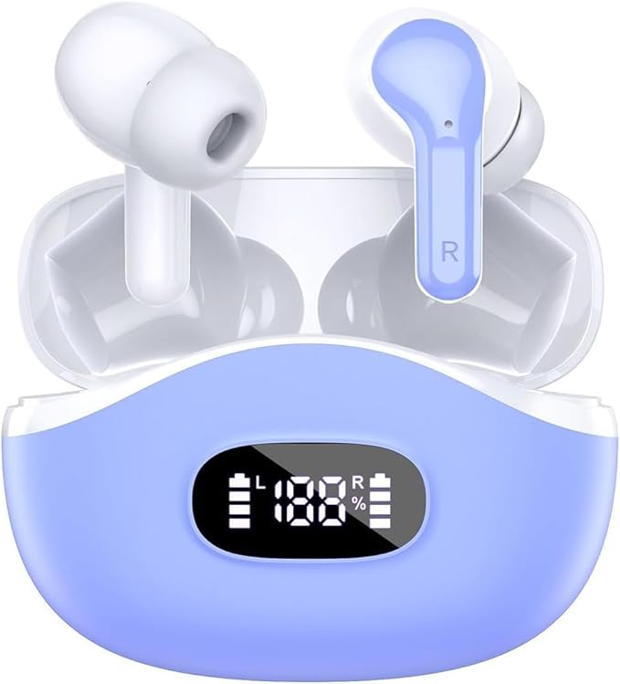 Wireless Earbud, Bluetooth 5.3 Headphones 40H Ear Bud in-Ear Bluetooth HiFi Stereo Sound with 4 Mics, IP7 Waterproof (Blue)
