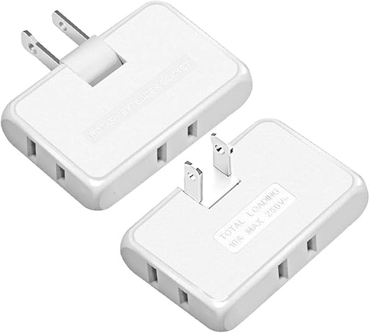 3 Way Flat Wall Outlet Extender,2 Prong180 Degree Portable Swivel Wall Tap Plug,Ultra Thin Folding Electrical Outlet Splitter (Easy Install),Type A,White,Pack of 2