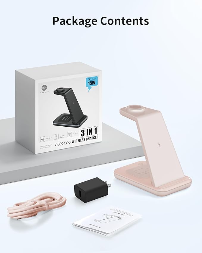 Wireless Charging Station for Apple Devices: 3 in 1 Phone Charger Stand for iPhone 16 15 14 13 12 11 SE X Pro Max - Apple Watch Ultra/10/9/8/SE/7/6/5/4/3 - AirPods Pro 2 3 4