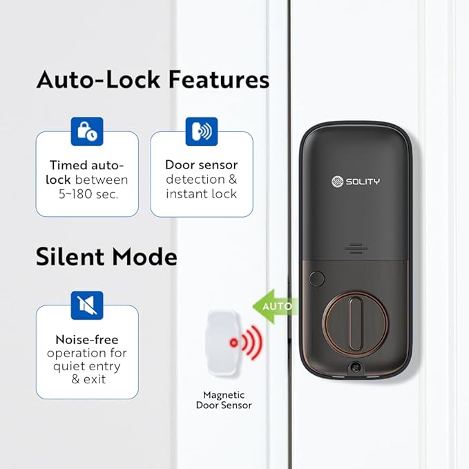Solity No-Hub Smart Digital Door Lock, Designed in Korea, Keyless Entry, Wi-Fi, Remote Control, Touchscreen Keypad, Auto Lock, IP54 Waterproof GT10BK Biometric (GT10BK_ORB)