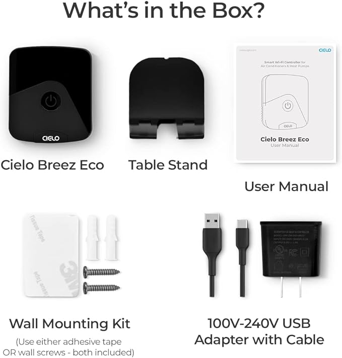 Breez Eco | Smart AC Controller for Mini Split, Window, Portable ACS | WiFi, Alexa, Google, Siri Shortcuts, SmartThings, IFTTT, Free App, NO Subscriptions | Schedules, Geofencing, Comfy (Black)