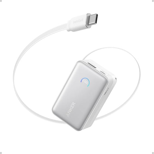 Anker Nano Power Bank, 10,000mAh Portable Charger with 2.3 ft InstaCord Retractable Cable, 45W Max Compact Battery Pack, Smart Display, for iPhone 16 Series, iPad, Galaxy, Pixel, and More