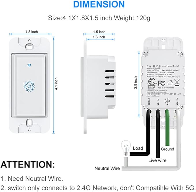 Smart WiFi Switch - Wireless Smartphone Controlled Wall Light Switch, Compatible with Alexa, Google Home, IFTTT, Android & iOS - No Hub Required (1-Pack)