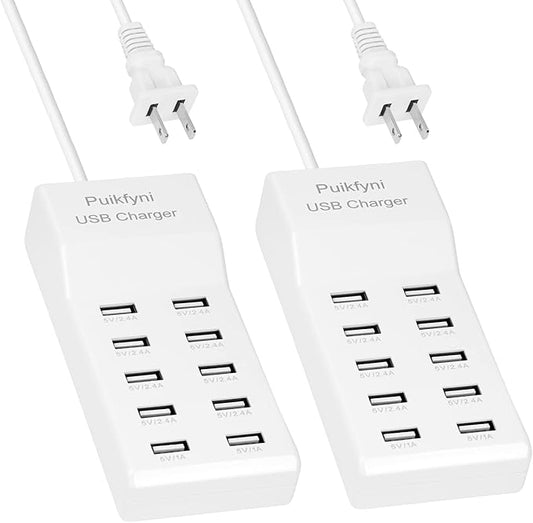 2 Pack 10-Ports USB Charger Station, Family-Sized Desktop USB Rapid Charger,USB Charging hub,Smart USB Charger for Multiple Devices,Smart Watches ,Smart Phones, Tablets (USB-A Port)