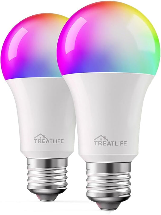 Treatlife Smart Light Bulb, Dimmable Multicolor and White LED Bulb, Compatible with Alexa, Google Assistant, A19 E26 8W (60W Equivalent), No Hub Required, 2 Pack