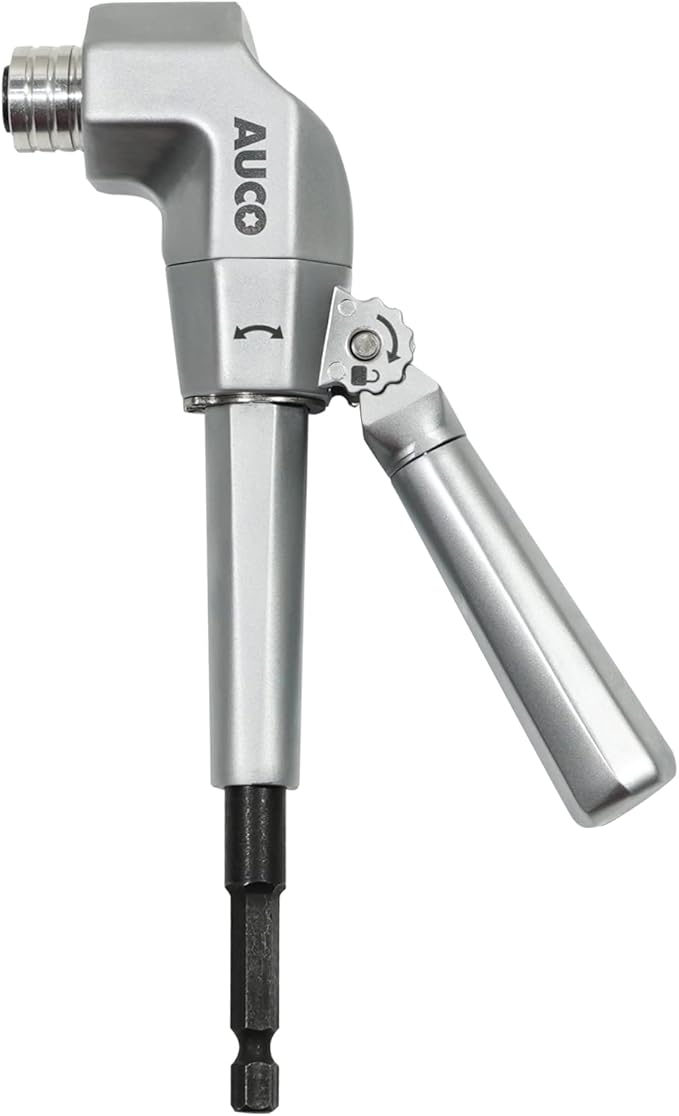 AUCO Durable Right Angle Drill Attachment, Adjustable Drill Adapter, Impact Fit, Max Torque 500 in-lbs (56.5 Nm), All Metal Body & Steel Gear, For Use with Cordless Drill and Impact Driver