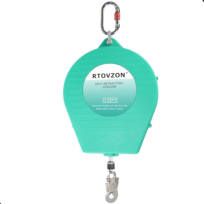 132FT Self Retracting Lifeline RTOVZON Fall Arrest Fall Protection Steel Wire Rope Heavy Duty Retractable Lanyard, Roofing Lifeline, SRL, Safety Lanyard