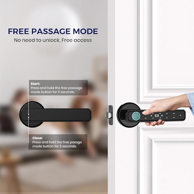 Smart Door Knob & Handle-Fingerprint Door Lock- Keyless Entry Door Lock with Key & Keypad, Bluetooth App Control, Touchpad Control, Privacy & Passage Modes for Home, Bedroom, Office, Apartment
