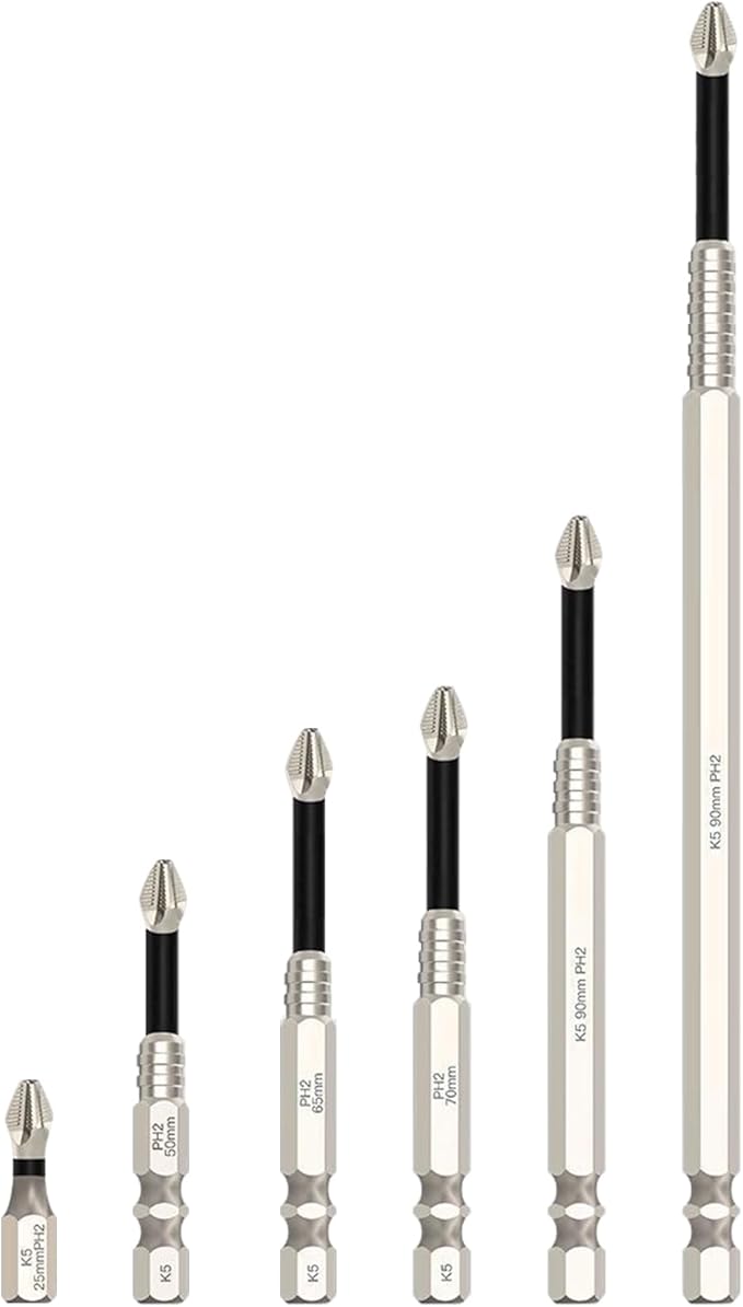 HUHAO 6Pcs High Magnetic Screwdriver Drill Bit Set, K5 Impact-Resistant and Nonslip Bit, Anti Slip Screwdriver Bits for Dry Wall, Sheetrock, Electric Drills - High Magnetic Strength & High Hardnes