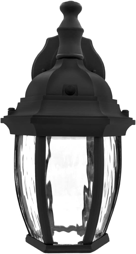 Maxxima Luvoni Smart WiFi LED Outdoor Wall Light, Black w/Clear Water Glass, App Controlled Porch Lantern, 850 Lumens, CCT 2700K - 6500K, Dimmable, Works with Google Home/Alexa