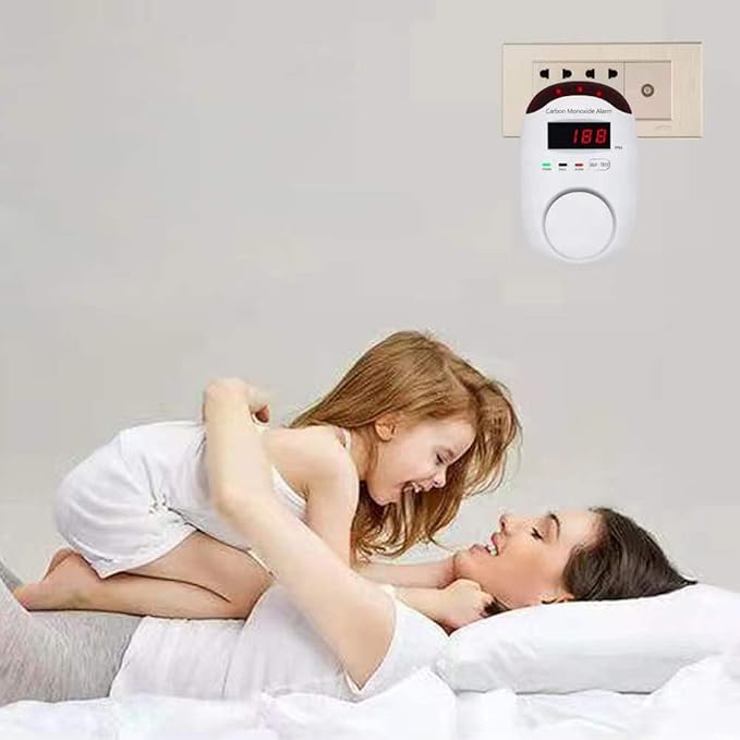 Plug-in Type Carbon Monoxide Alarm, CO Detector Monitor with LED Digital Display and Voice Alert for Home/Kitchen/Bedroom - 2 Pack