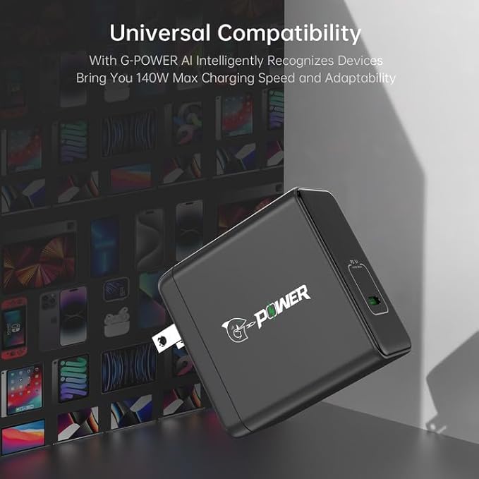 USB C Charger 140W G-POWER PD3.1 GaN Laptop Wall Charger Fast Charging Power Adapter Foldable Plug for MacBook Pro 16'', Power Bank, Dell XPS, for iPad Pro, Galaxy, for iPhone 15 Pro, and More