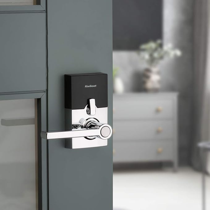 Kwikset SmartCode 917 Keypad Keyless Entry Contemporary Residential Electronic Lever Lock Deadbolt Alternative with Halifax Door Handle and SmartKey Security, Polished Chrome