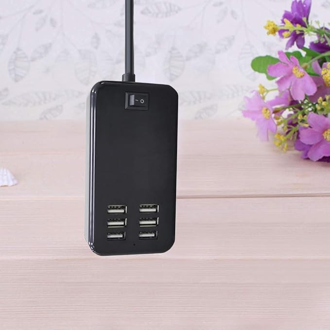USB Charging Station 6-Port Desktop USB Charger Port Suitable for Smart Phones, All Charging Devices with SBU, Multi-Port Wall Charger with Switch (Black)