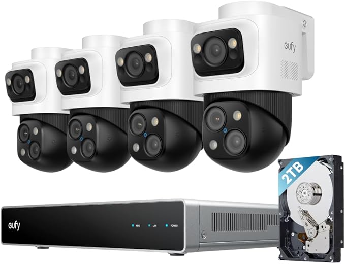 eufy 4K NVR Security Camera System S4 Max, PoE Wired, 16 MP Triple Lens Bullet-PTZ Cam, 360° PTZ, 8× Auto Zoom, Smart Video Search, Cross-Cam Tracking, 24/7 Recording, 2TB HDD